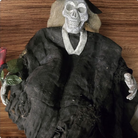 Skull head dressed in black with a hood , skeleton hands. Give that Eerie, Scary - Picture 3 of 6